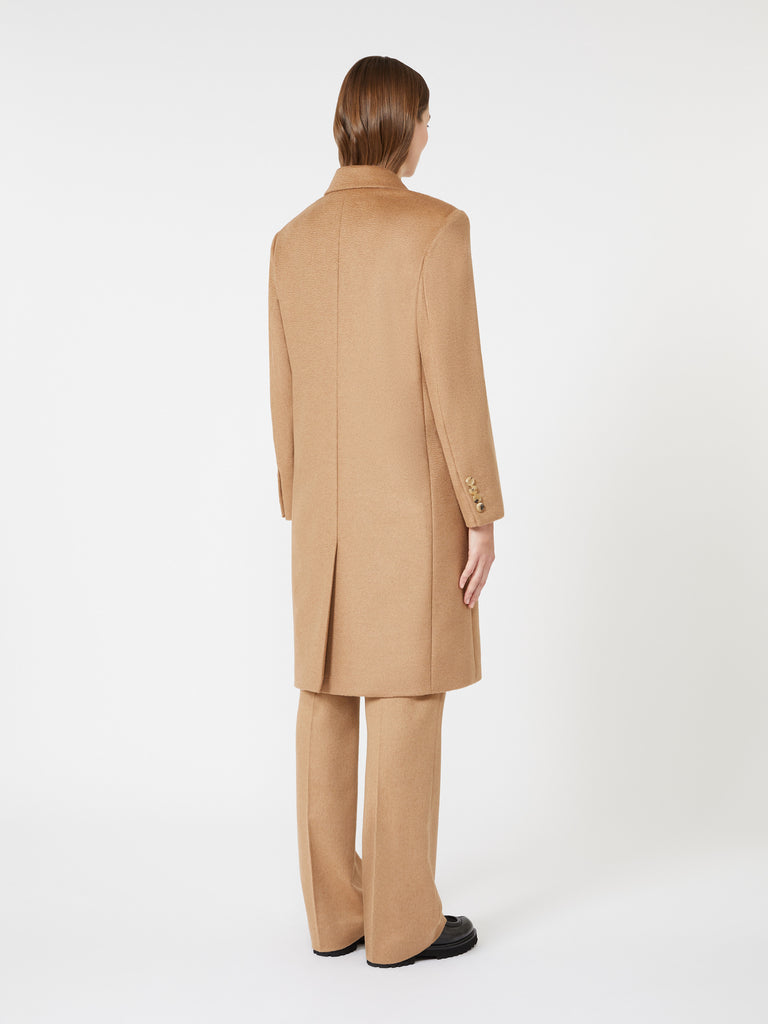 Double-breasted camel coat