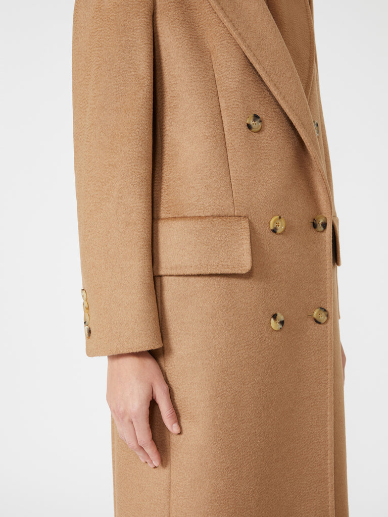 Double-breasted camel coat