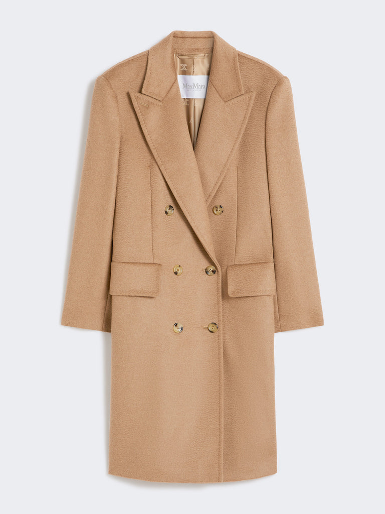 Double-breasted camel coat