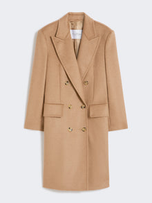 Double-breasted camel coat