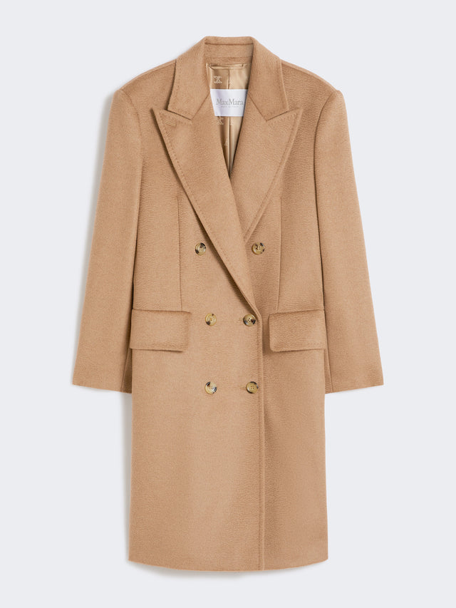 Double-breasted camel coat