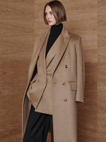 Double-breasted camel coat