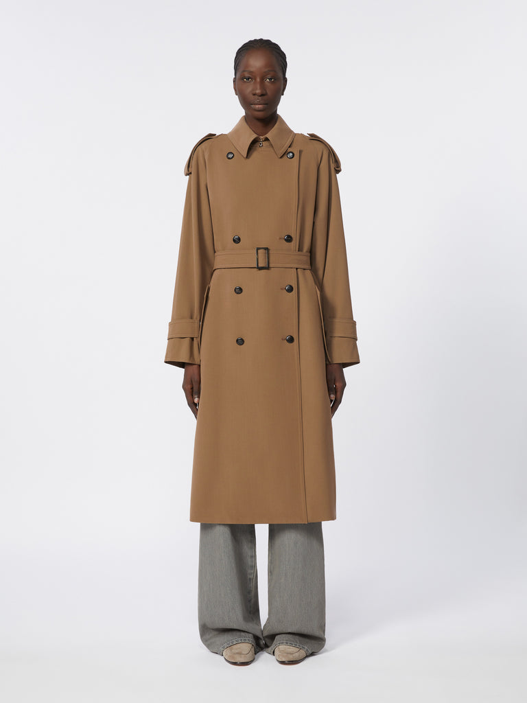 Water-repellent wool gabardine trench coat