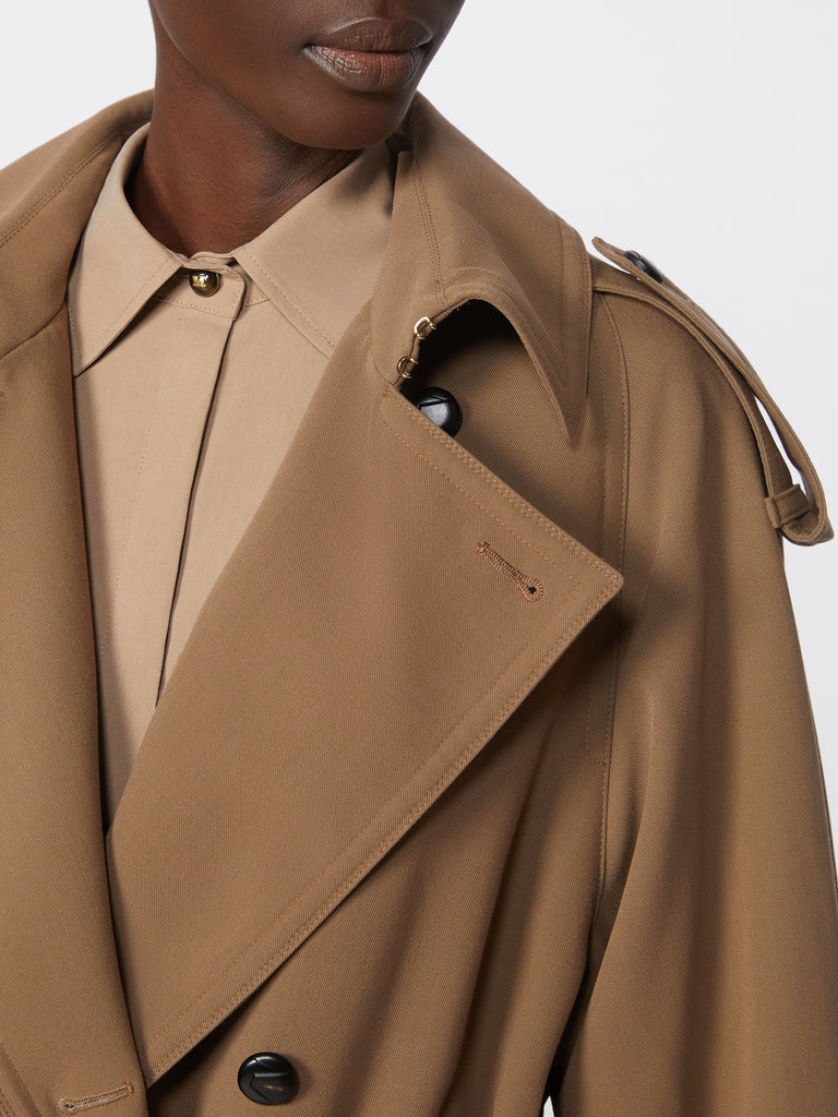 Water-repellent wool gabardine trench coat