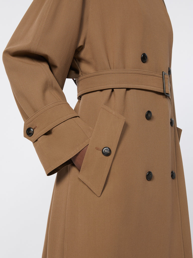 Water-repellent wool gabardine trench coat
