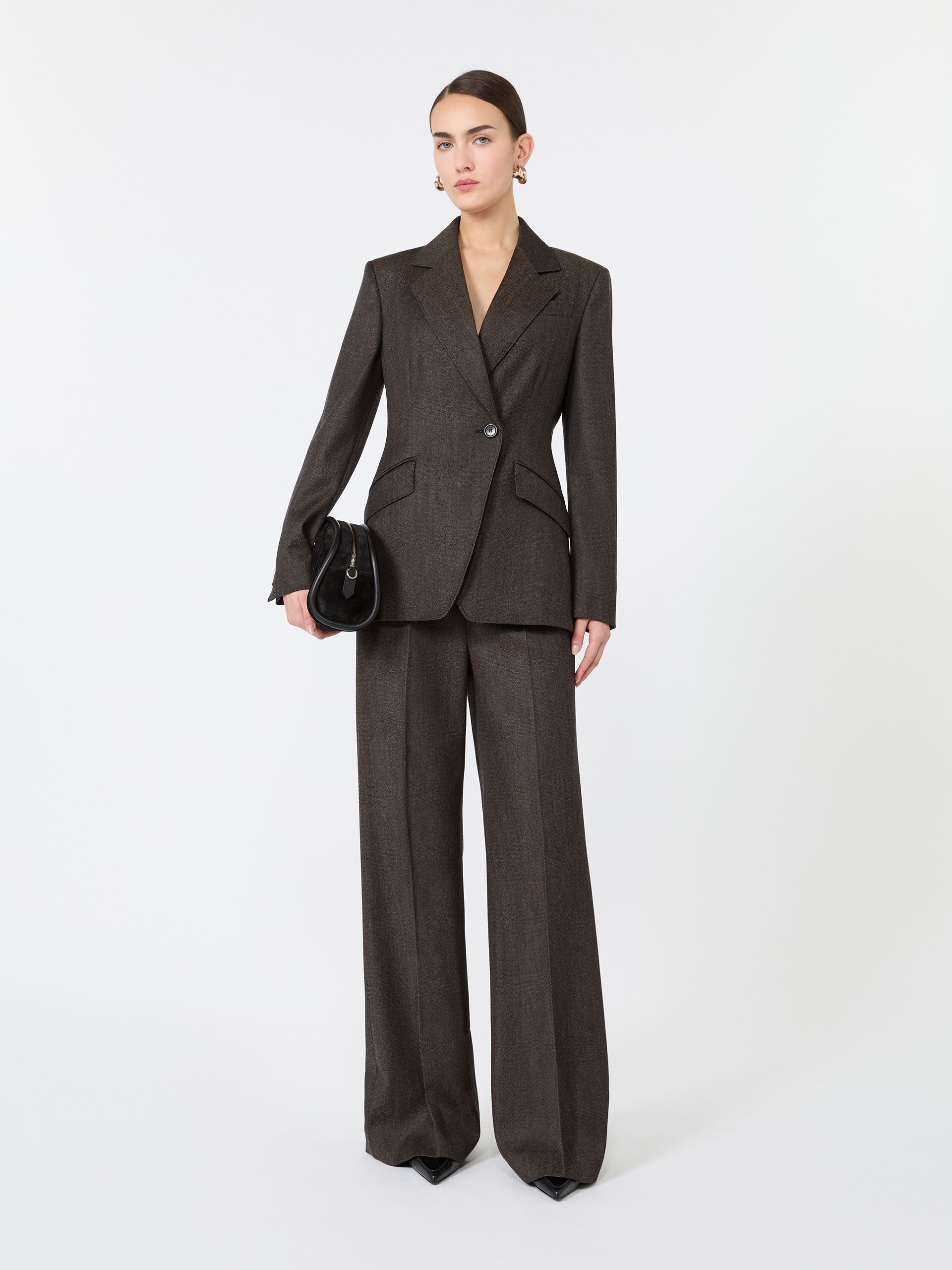 Denim-Look Wool Fitted-Waist Blazer for Women - Black - Max Mara KSA