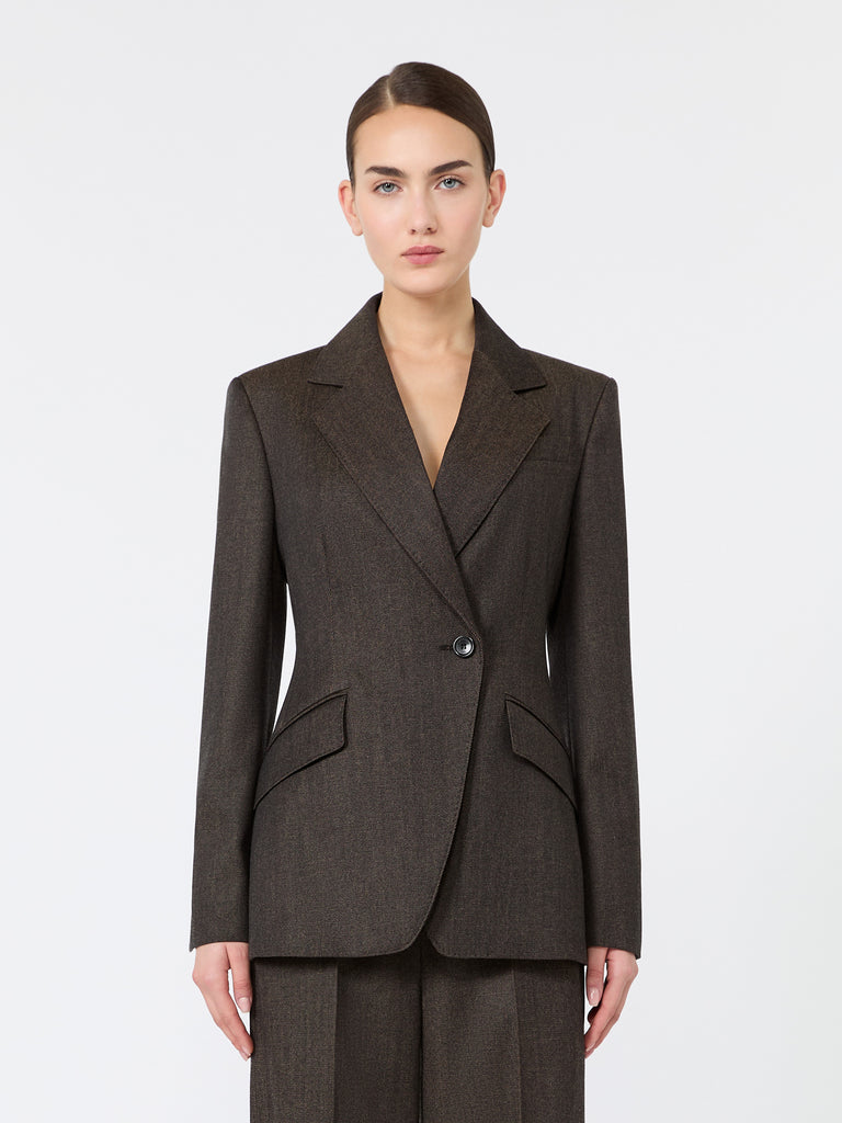 max mara denim-look wool fitted-waist blazer