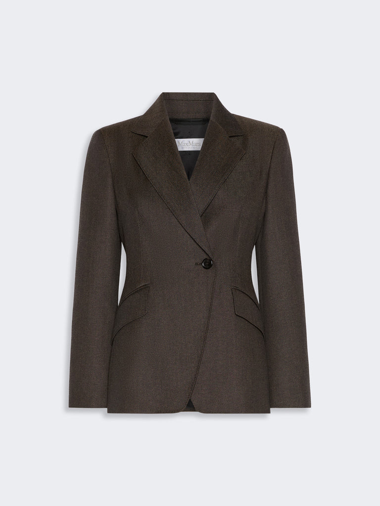 max mara denim-look wool fitted-waist blazer