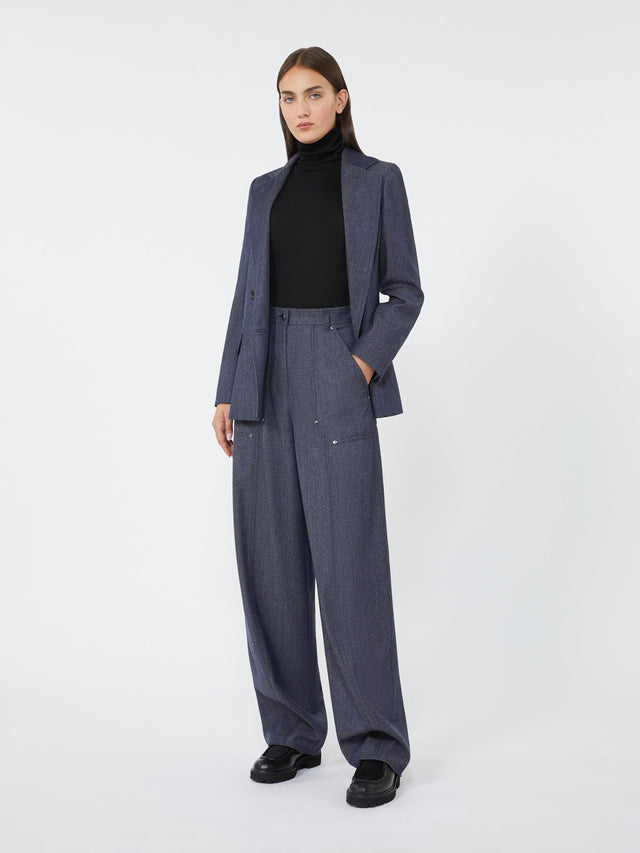 Slim-fit denim-effect wool blazer