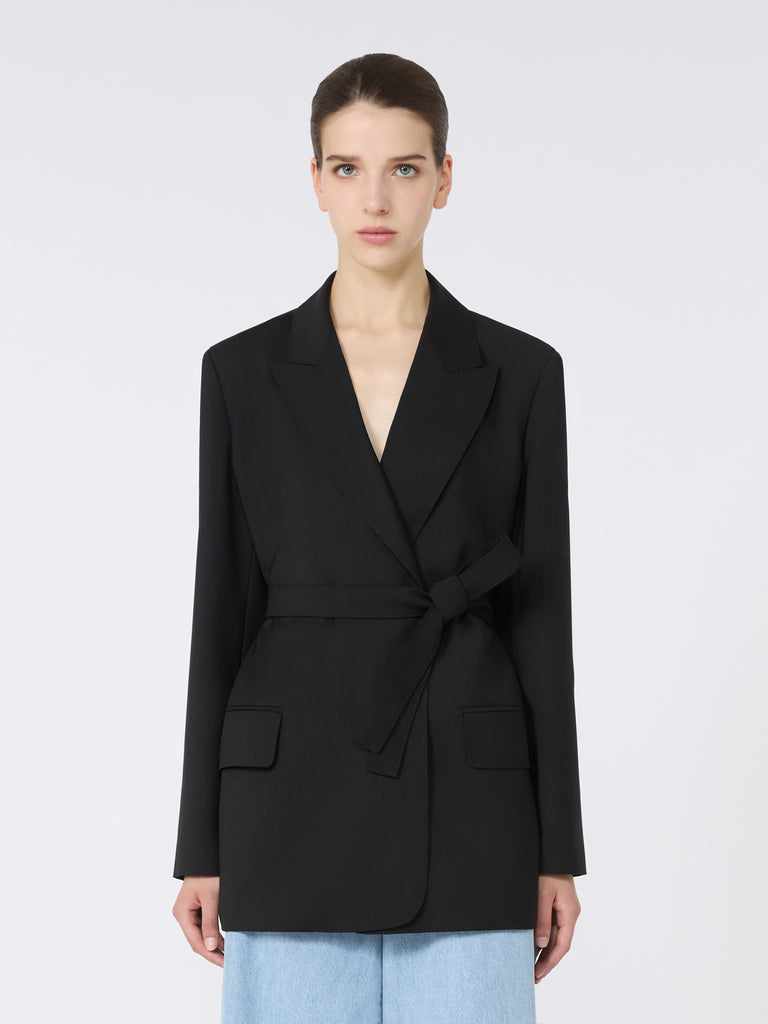 Belted woollen cloth blazer
