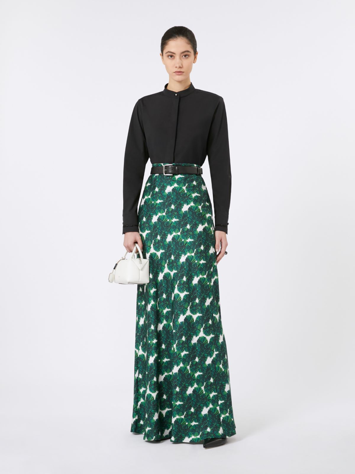 Long printed silk skirt