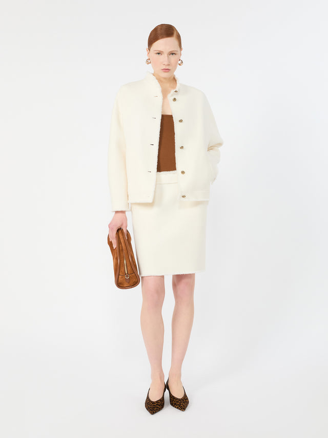 Short Wool Jersey Skirt for Women - White - Max Mara KSA