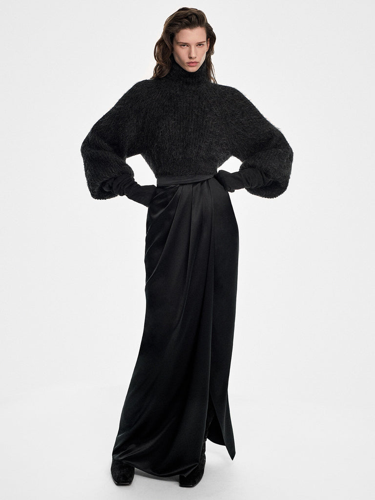 max mara long silk satin skirt