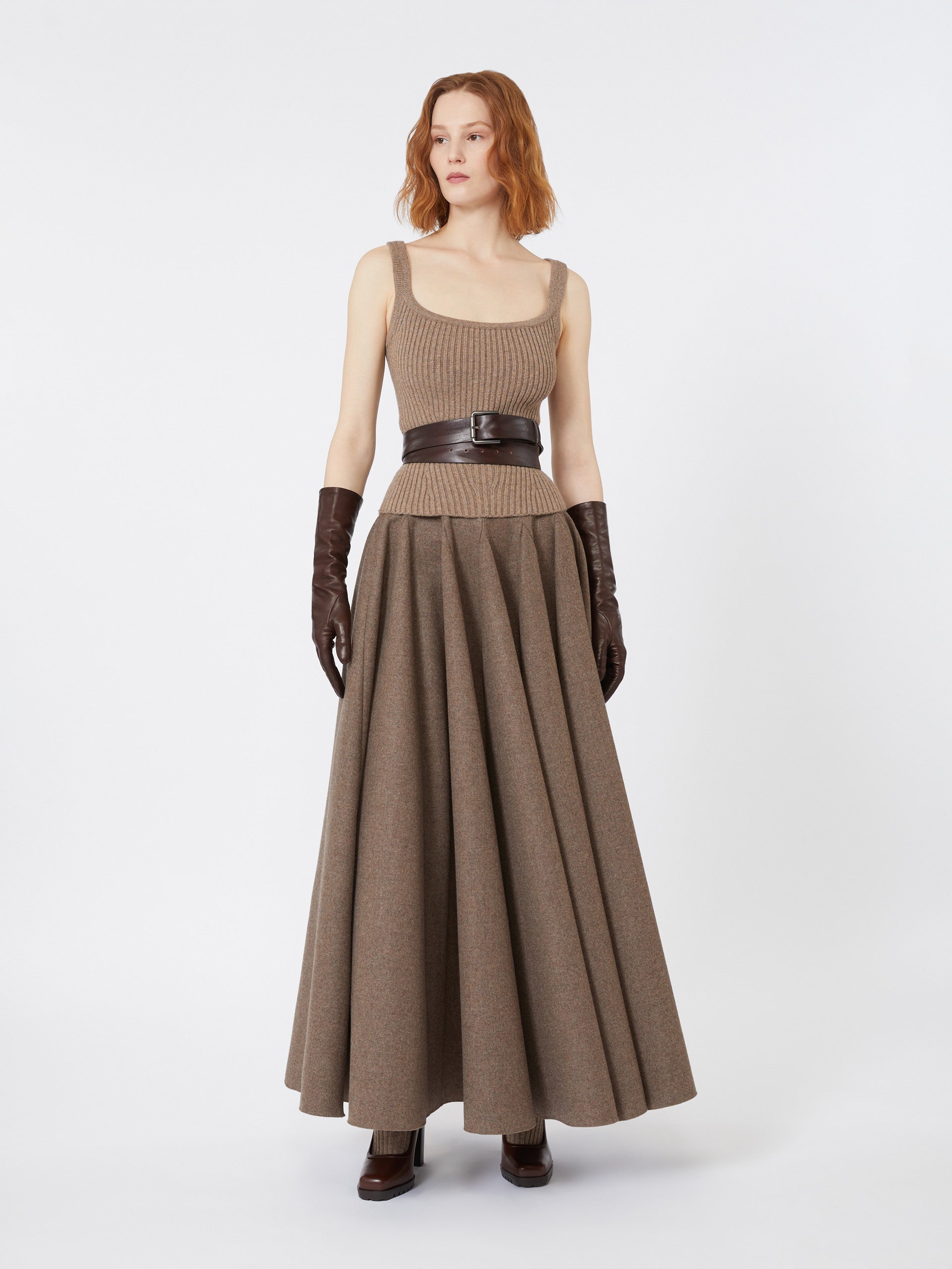 Wide wool felt skirt