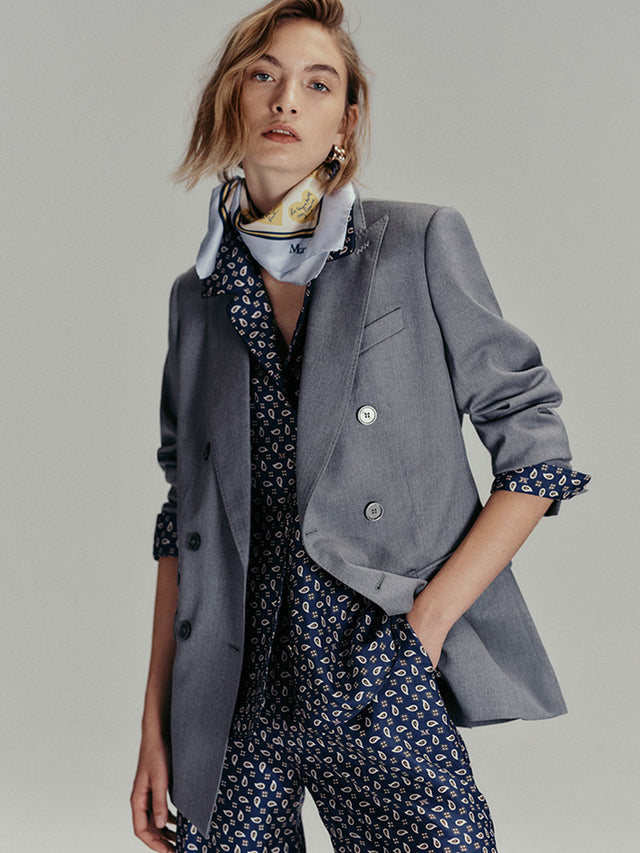 Semi-Fitted Printed Silk Shirt for Women - Ultramarine - Max Mara KSA