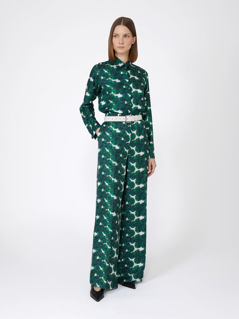 Mannish printed silk shirt