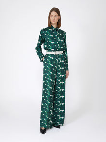 Mannish printed silk shirt