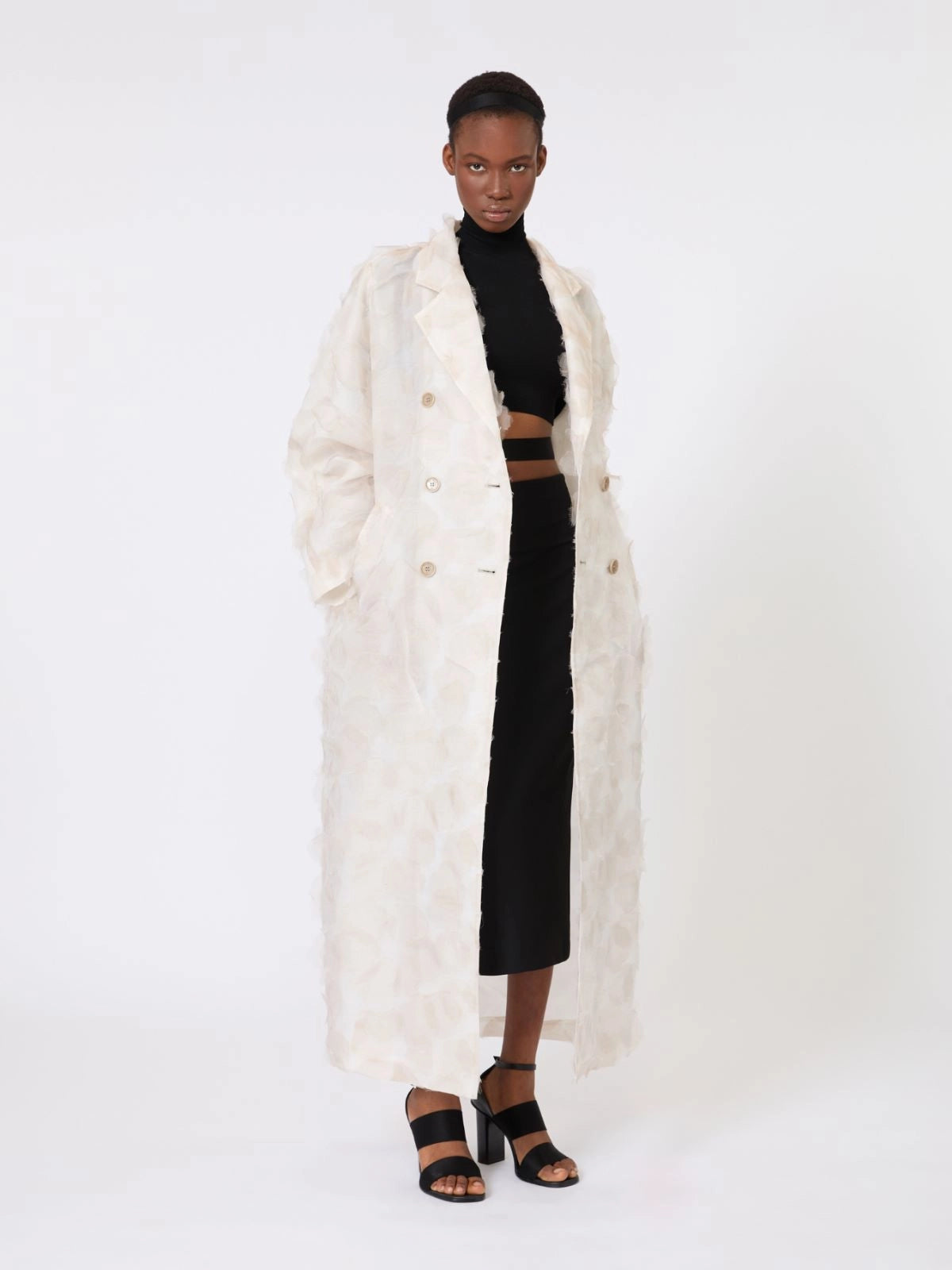 max mara double-breasted overcoat in fil coupã© jacquard for women