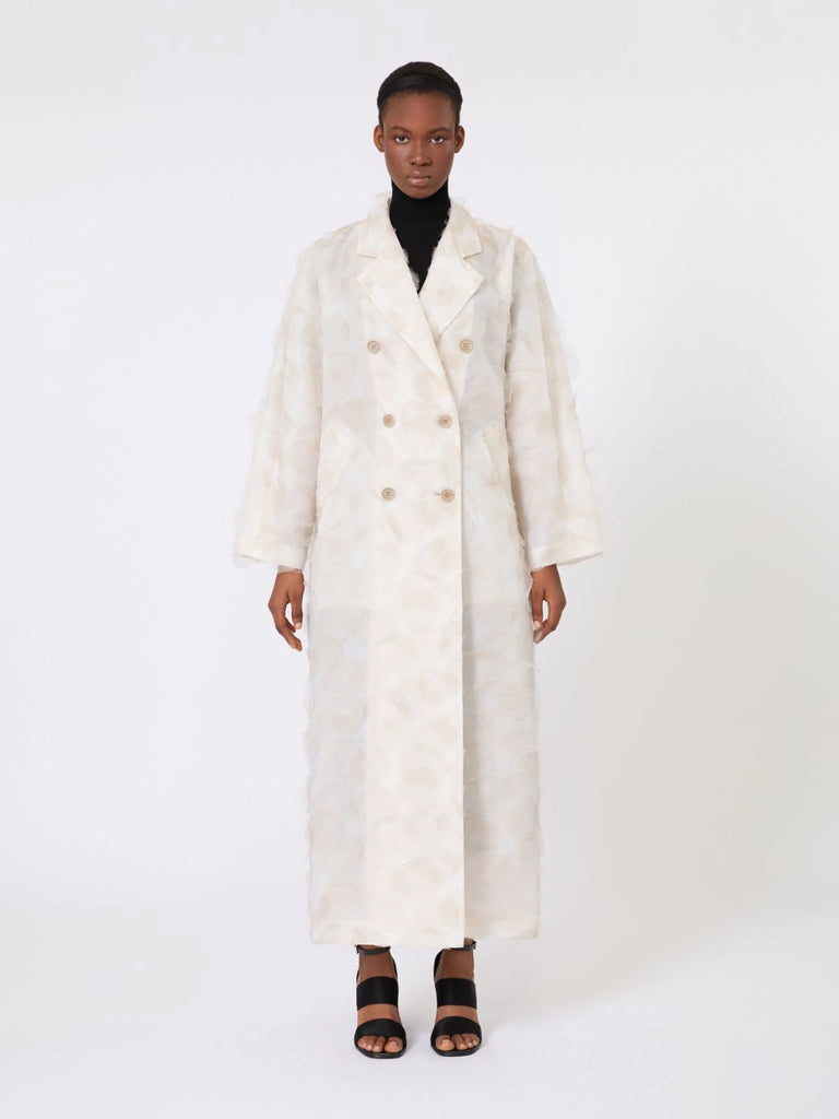 max mara double-breasted overcoat in fil coupé jacquard