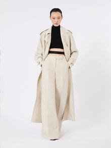Pure linen drill double-breasted duster coat