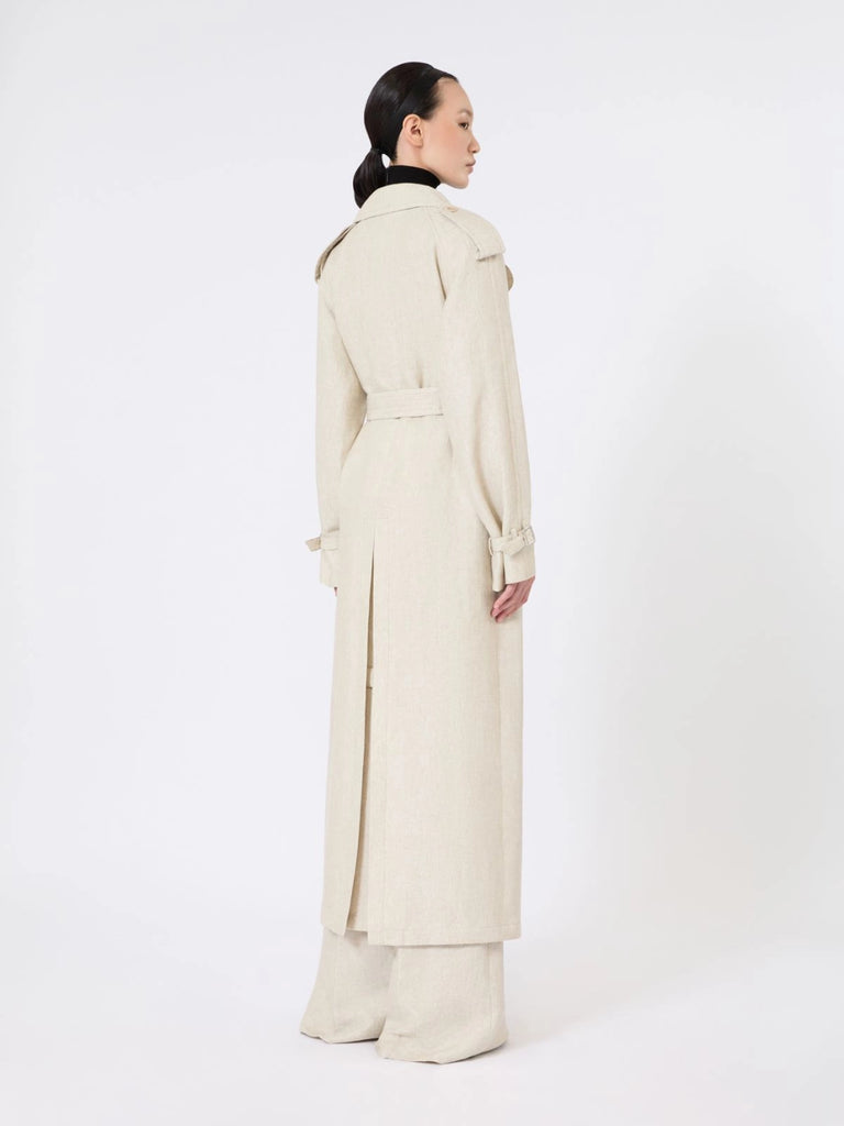 max mara pure linen drill double-breasted duster coat