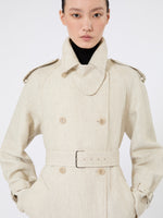 Pure Linen Drill Double-Breasted Duster Coat for Women - Sand - Max Mara KSA