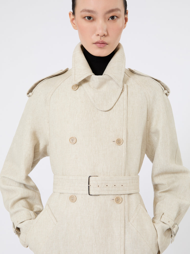 max mara معطف داستر طويل بصفيّ أزرار من الكتان الخالص