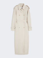 Pure Linen Drill Double-Breasted Duster Coat for Women - Sand - Max Mara KSA