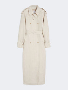 Pure linen drill double-breasted duster coat