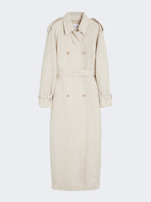 Pure Linen Drill Double-Breasted Duster Coat for Women - Sand - Max Mara KSA