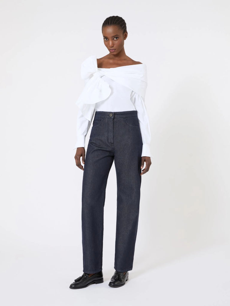 Denim-look cotton trousers