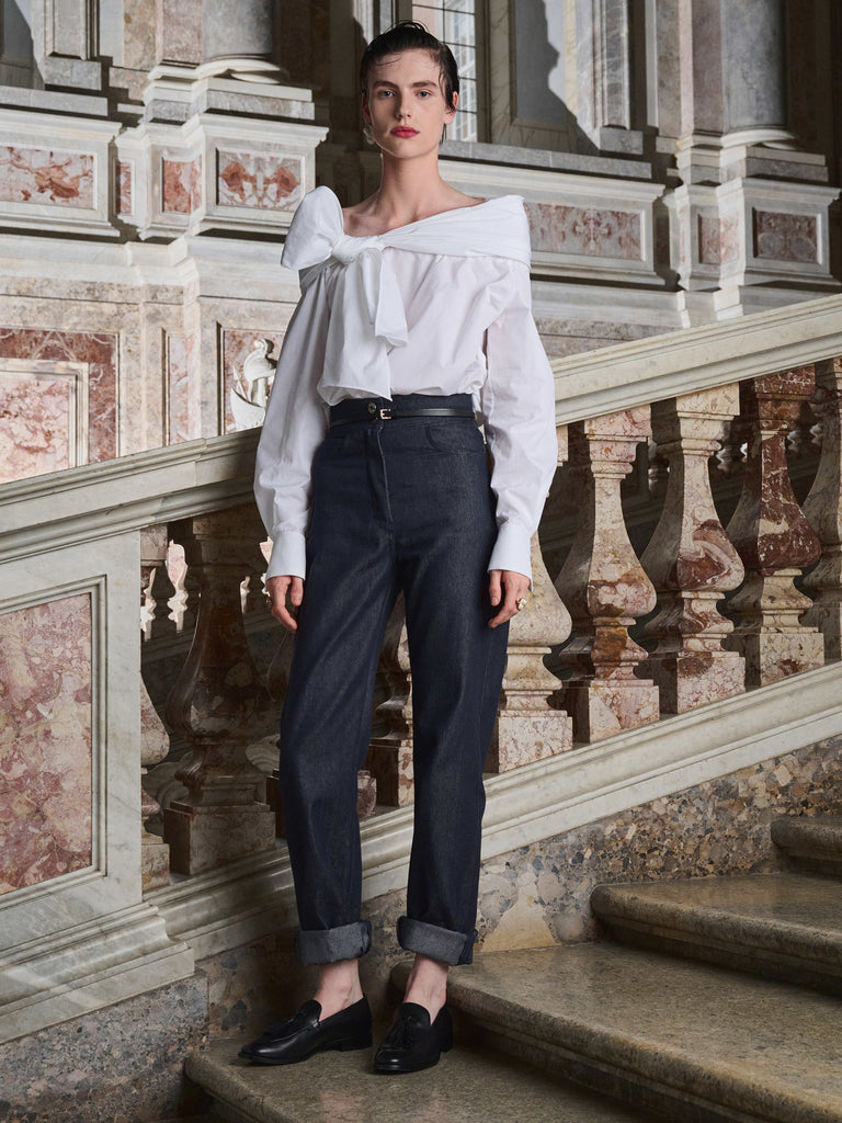 Denim-look cotton trousers