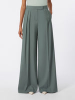 Wide-Fit Wool And Silk Trousers for Women - Dark Green - Max Mara KSA