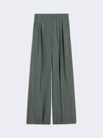 Wide-Fit Wool And Silk Trousers for Women - Dark Green - Max Mara KSA