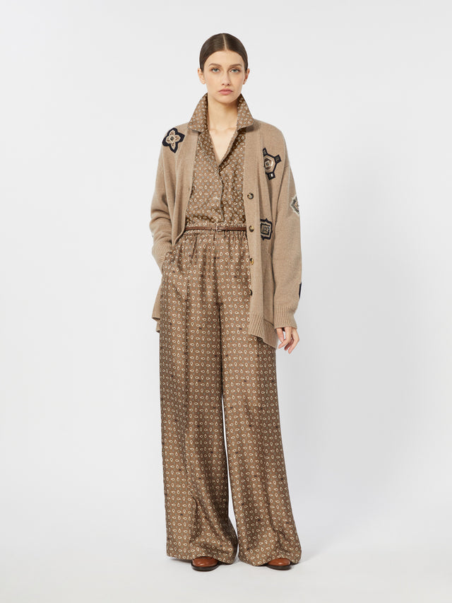 Printed Silk Trousers for Women - Mud - Max Mara KSA