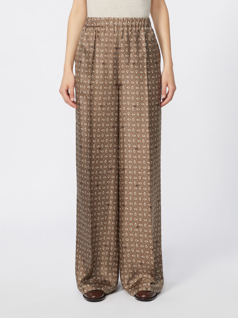 max mara بنطال حرير مزين بطبعة