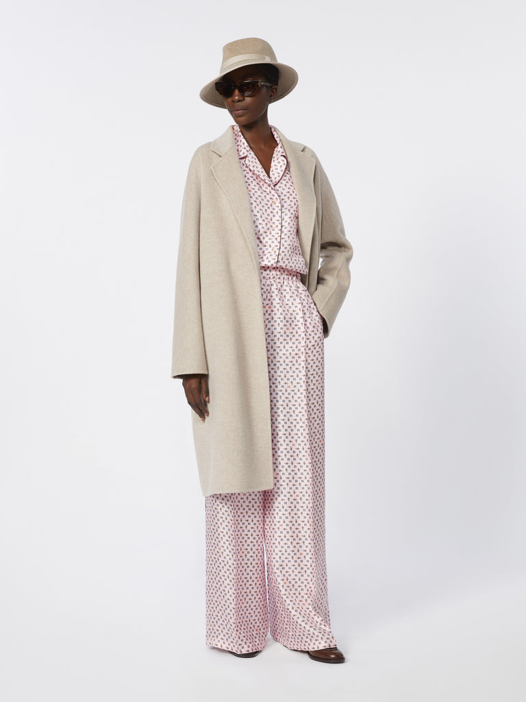 max mara بنطال حرير مزين بطبعة