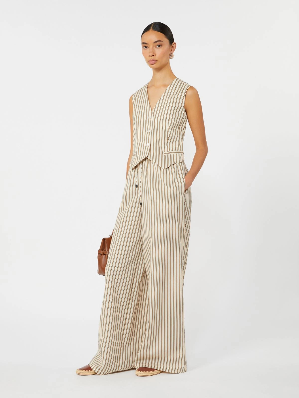 Wide-fit striped cotton and silk canvas trousers