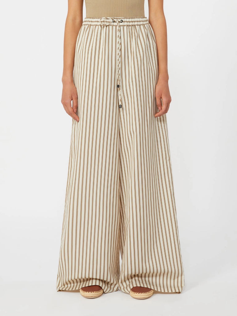 Wide-fit striped cotton and silk canvas trousers