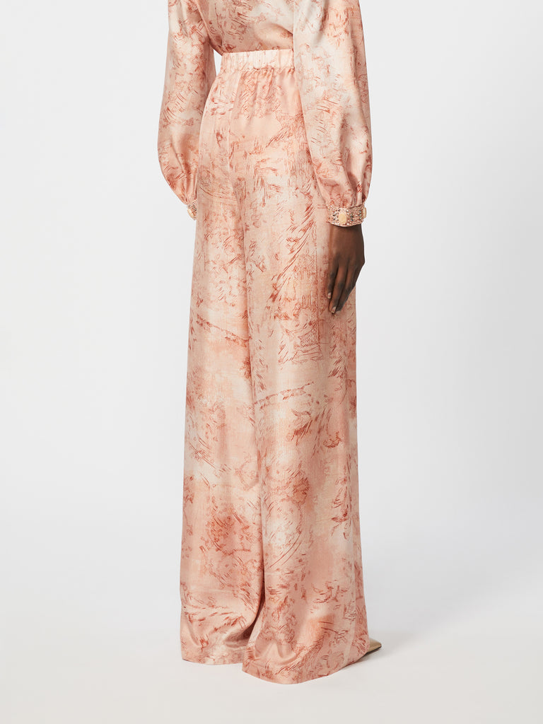 Wide-fit printed silk trousers