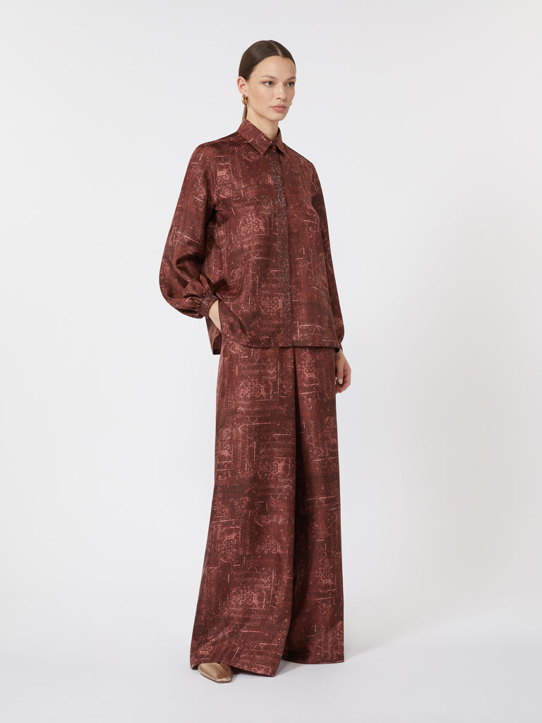 Wide-fit printed silk trousers