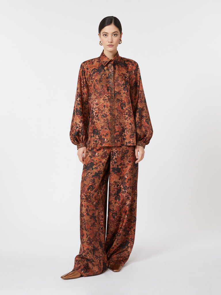 Wide-fit printed silk trousers