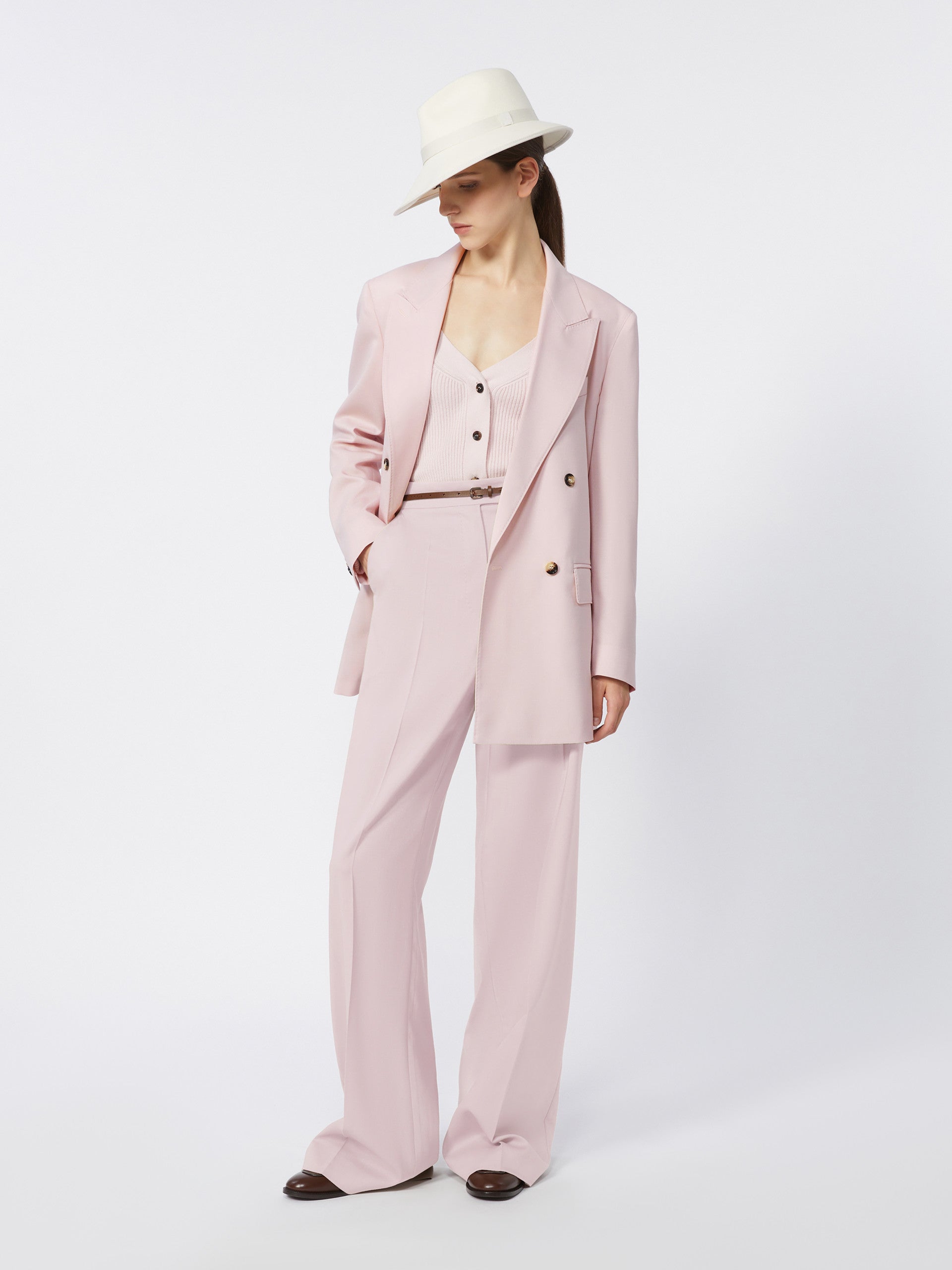 Wool, Mohair And Silk Trousers for Women - Beige Pink - Max Mara KSA