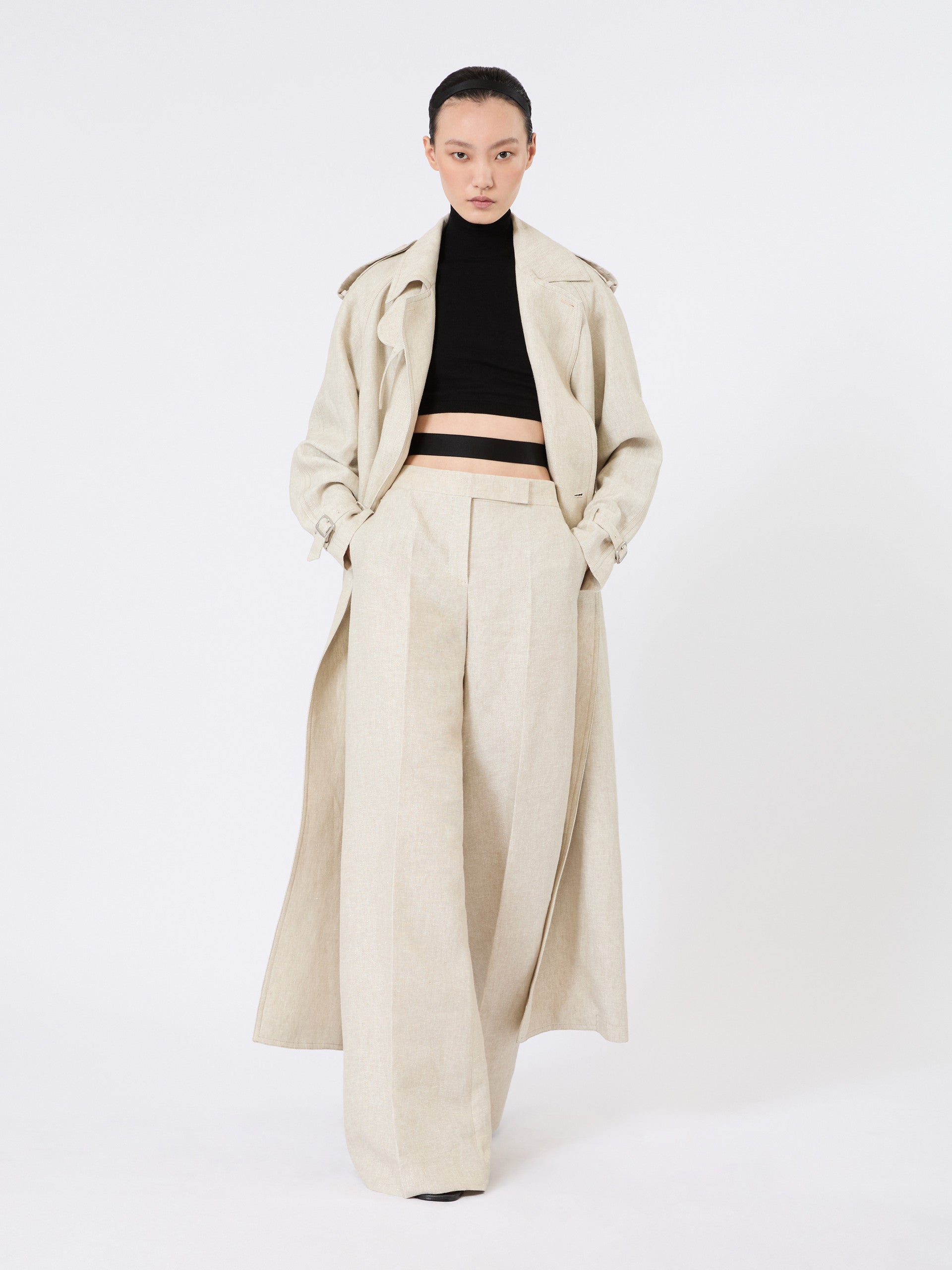 Wide-Leg Trousers In Linen Drill for Women - Sand - Max Mara KSA