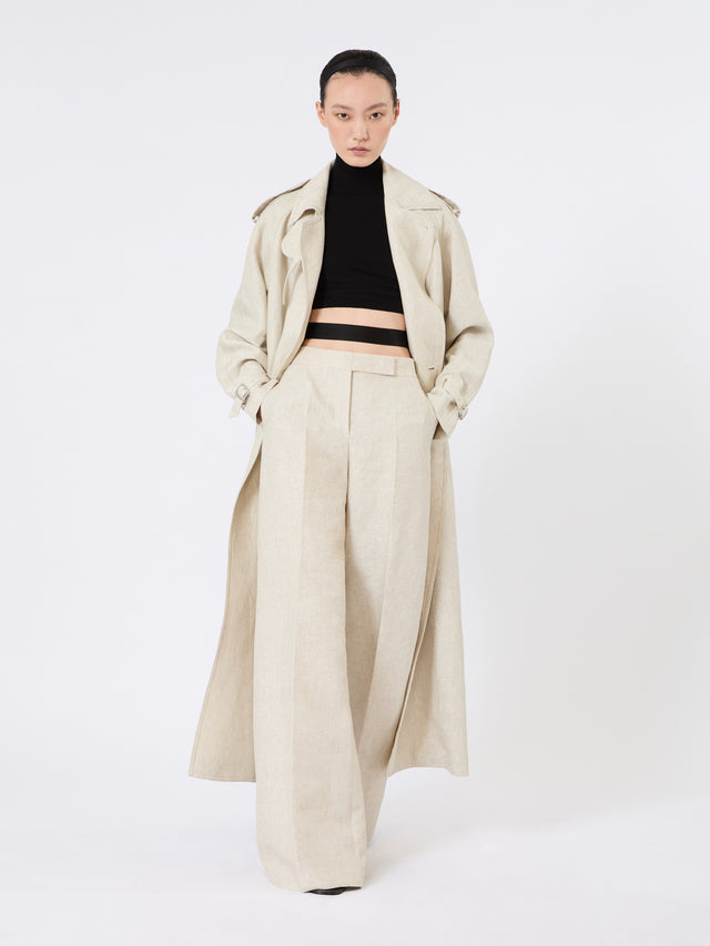 Wide-Leg Trousers In Linen Drill for Women - Sand - Max Mara KSA