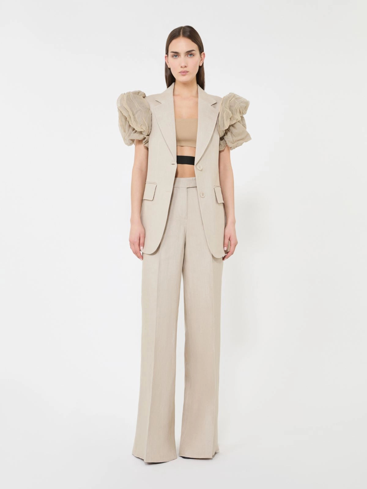 max mara wide-leg trousers in linen basketweave for women