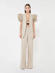 Wide-leg trousers in linen basketweave