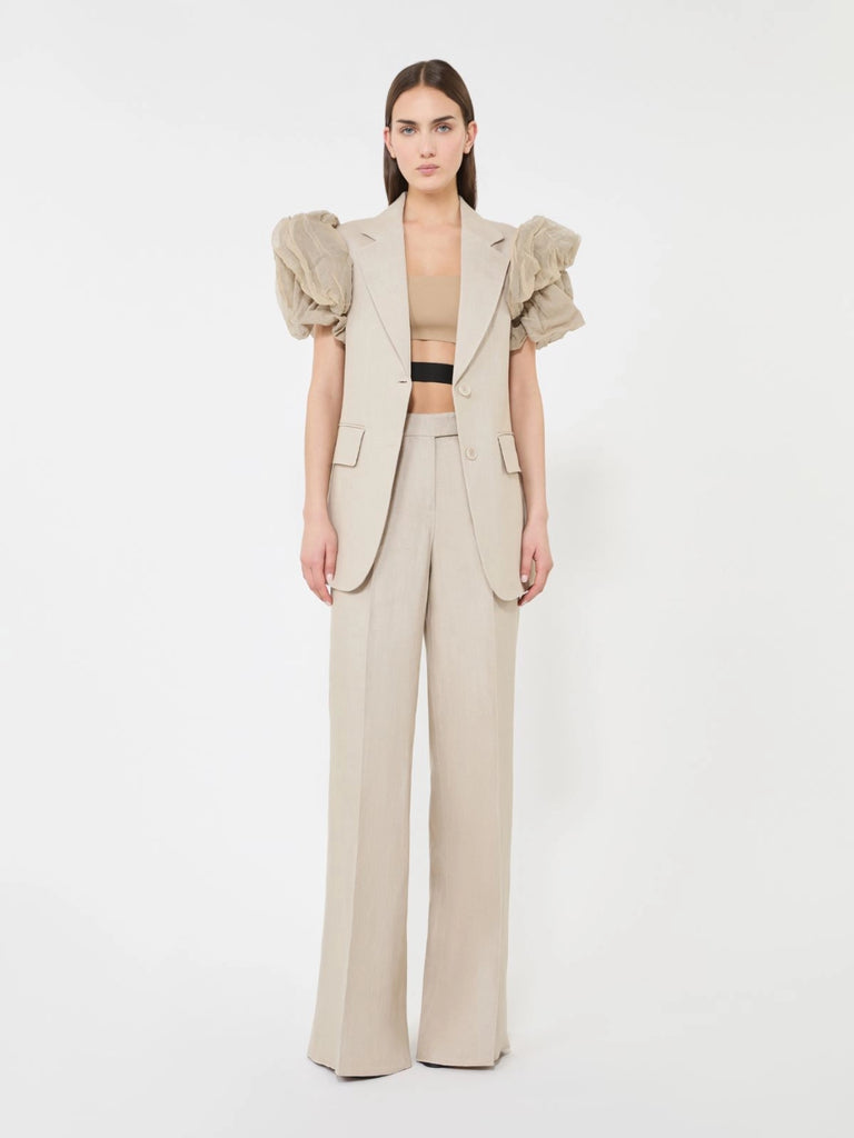 max mara wide-leg trousers in linen basketweave