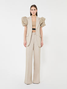Wide-Leg Trousers In Linen Basketweave for Women - Sand - Max Mara KSA