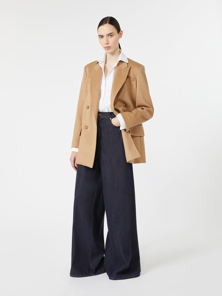 max mara denim-look cotton wide-leg trousers